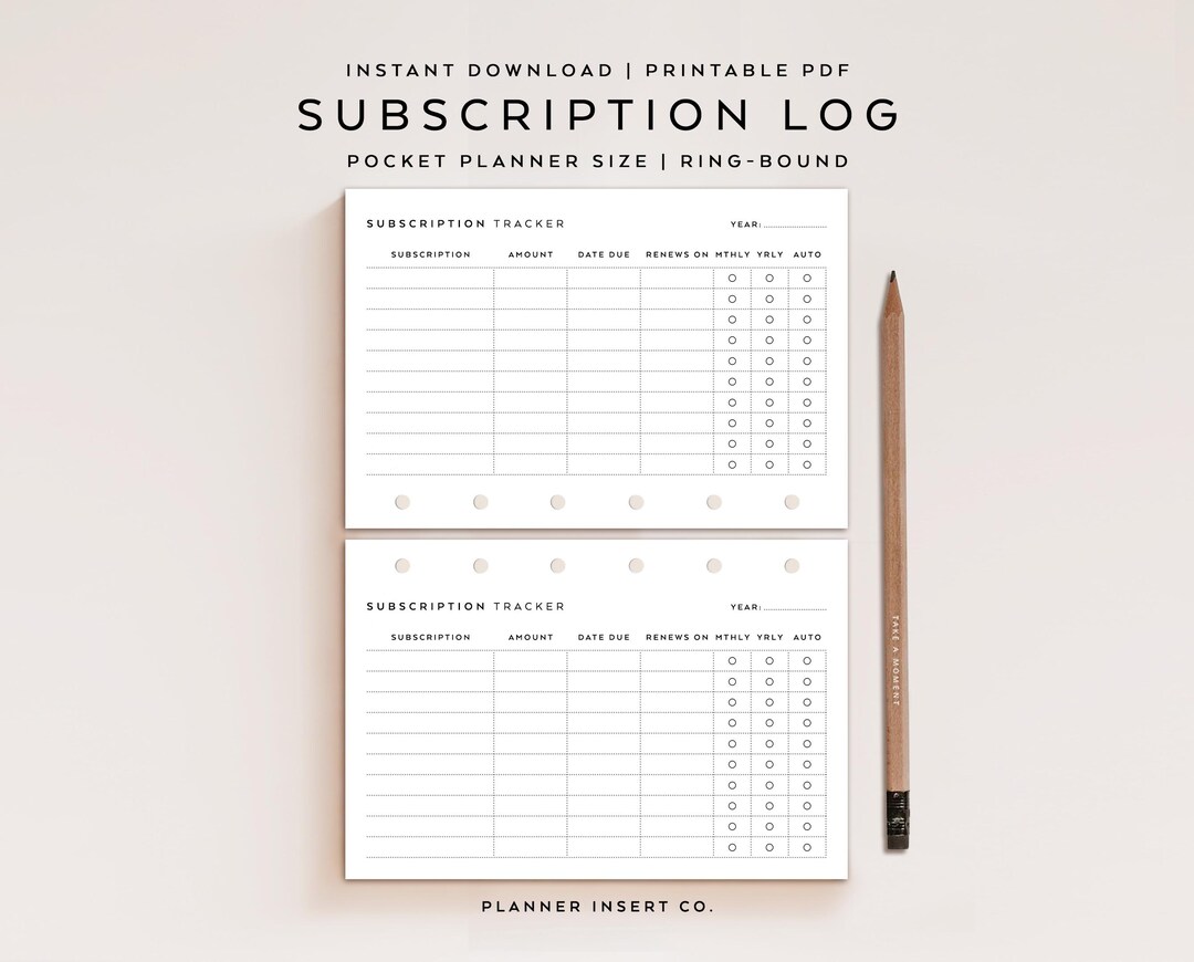 POCKET SIZE // Subscription Tracker Printable Planner Insert, Monthly ...