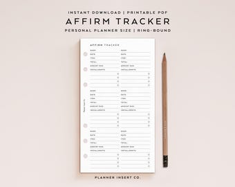 TAMAÑO PERSONAL // Plantilla imprimible para planificador de seguimiento de Affirm / Minimalista / Seguimiento de pagos de Affirm / Seguimiento de compras online "Compra ahora, paga después"