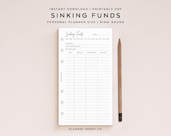 PERSONAL SIZE // Sinking Funds Tracker Printable Planner Insert / Savings Budget Spending Expenses / Finance Planner / Personal Rings Insert