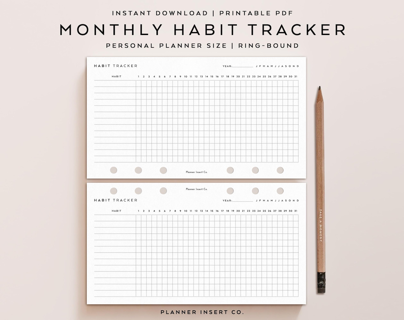 PERSONAL SIZE // Monthly Habit Tracker Printable Planner Insert ...