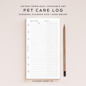 TAILLE PERSONNELLE / Insertion de planificateur imprimable Suivi des soins pour animaux de compagnie / Tableau hebdomadaire de soins pour animaux de compagnie / Liste de soins quotidienne pour animaux de compagnie / Liste de contrôle des routines de soins pour animaux de compagnie