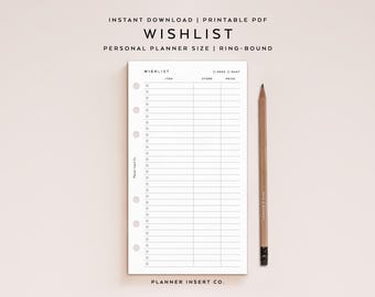 PERSONAL SIZE // Wishlist Printable Planner Insert, Birthday Wishlist, Gifts Wishlist Template, Shopping Wishlist, Holiday Wish List Journal