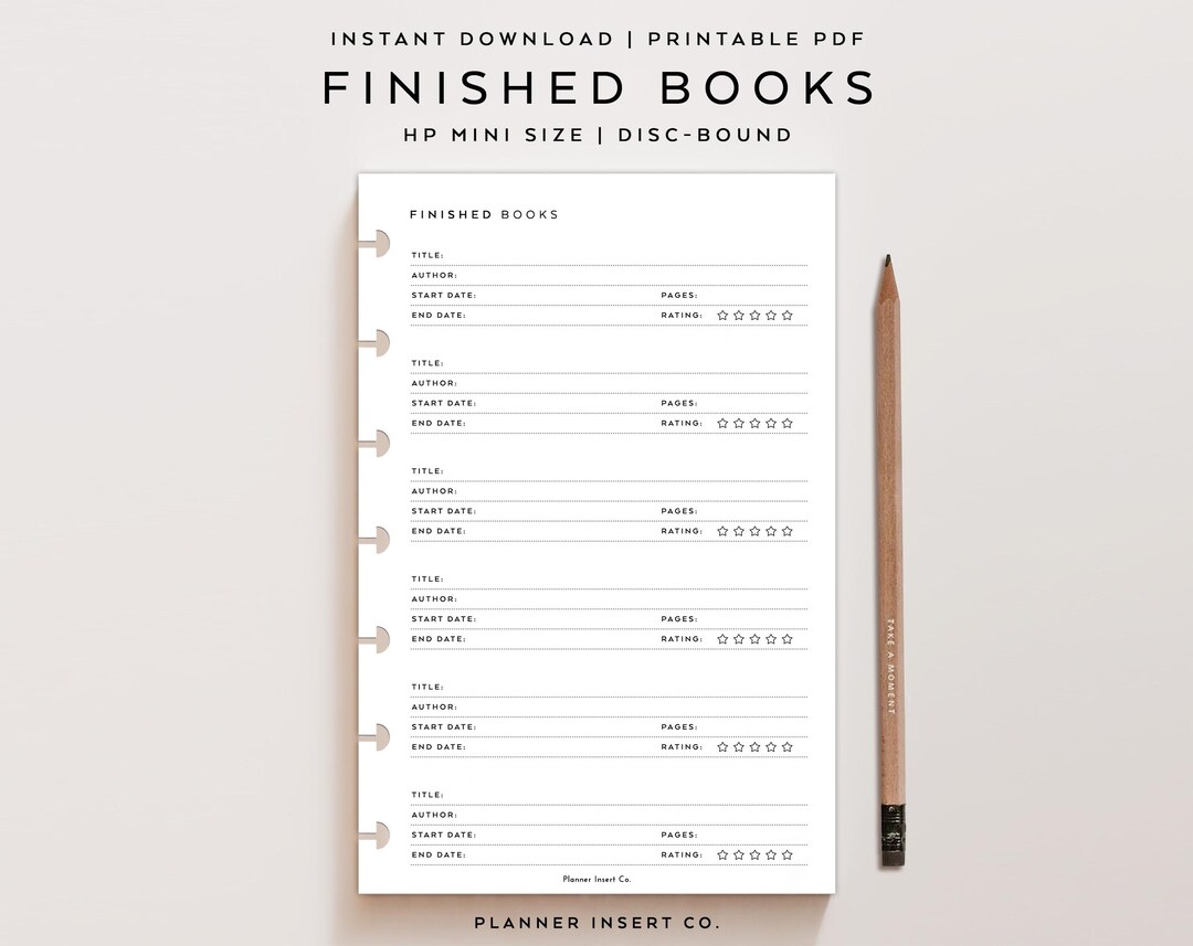 HP MINI SIZE // Finished Books Tracker Planner Insert Printable / Books ...