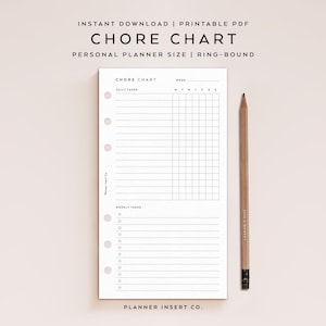 PERSONAL SIZE // Chore Chart Tracker, Daily Chores Planner Printable Insert, Weekly Chores Checklist, Household To Do List, Minimal