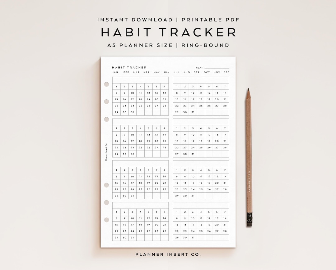 A5 PLANNER SIZE // Monthly Habits Tracker Printable Planner Insert / 30 ...