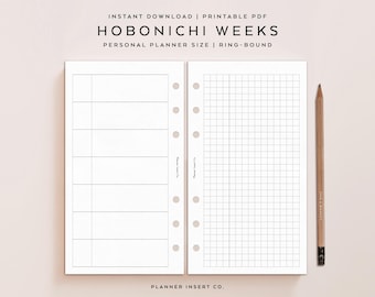 PERSONAL SIZE // Hobonichi Weeks Printable Planner Insert, Undated Weekly Planner, Weekly Insert, Weekly Schedule, Minimal, Grid, Filofax