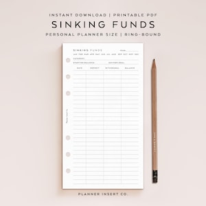TAMAÑO PERSONAL // Plantilla imprimible para el planificador de seguimiento de fondos de reserva / Planificador financiero de ahorros, presupuesto y gastos / Anillos personales minimalistas