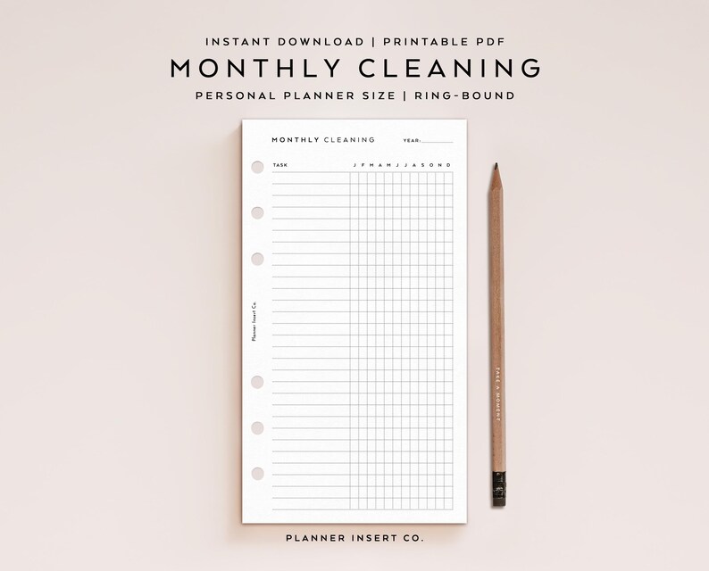 PERSONAL SIZE // Monthly Cleaning Checklist Printable Planner Insert ...