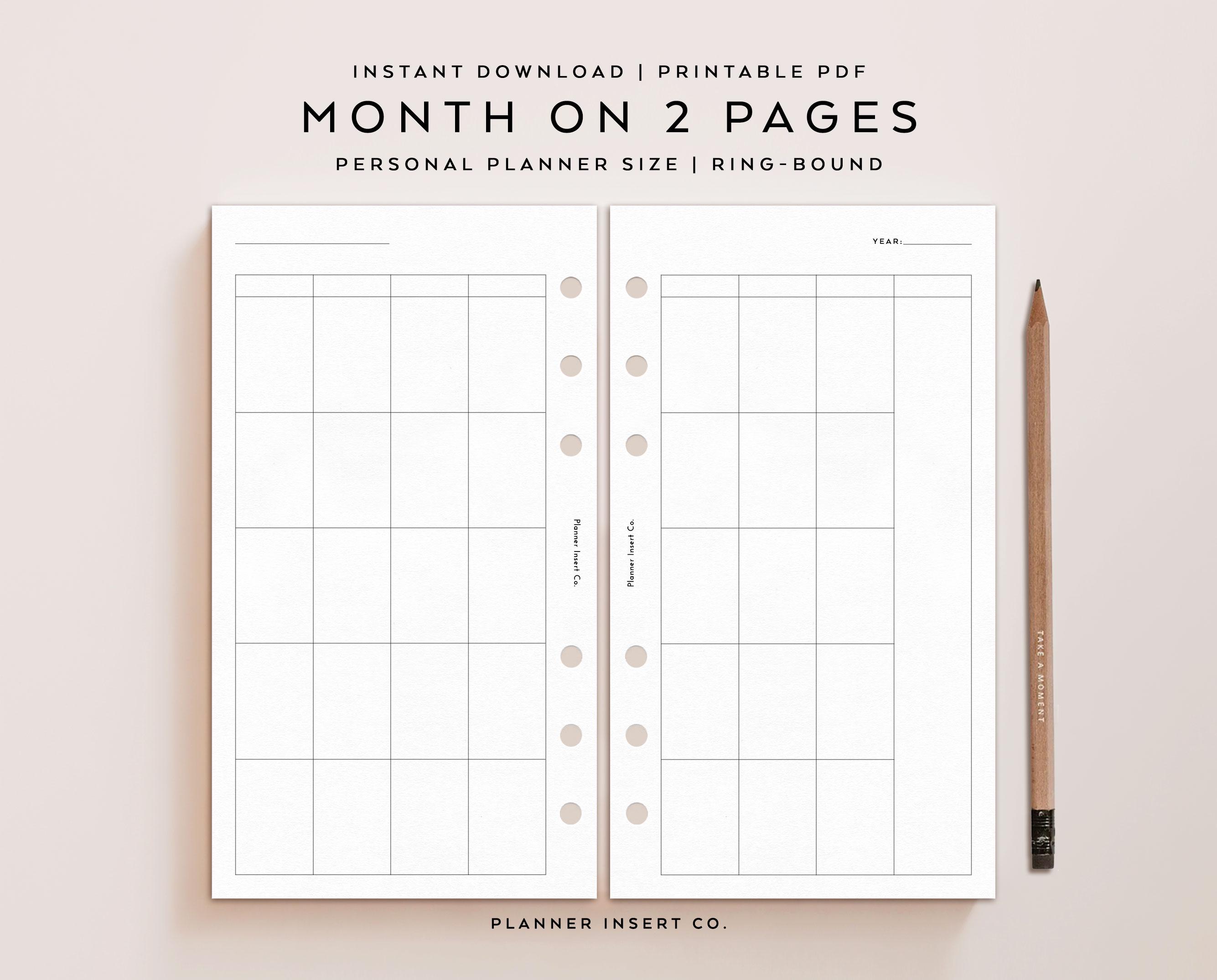 PERSONAL SIZE // Monthly Planner Printable Insert / Month on Two Pages ...