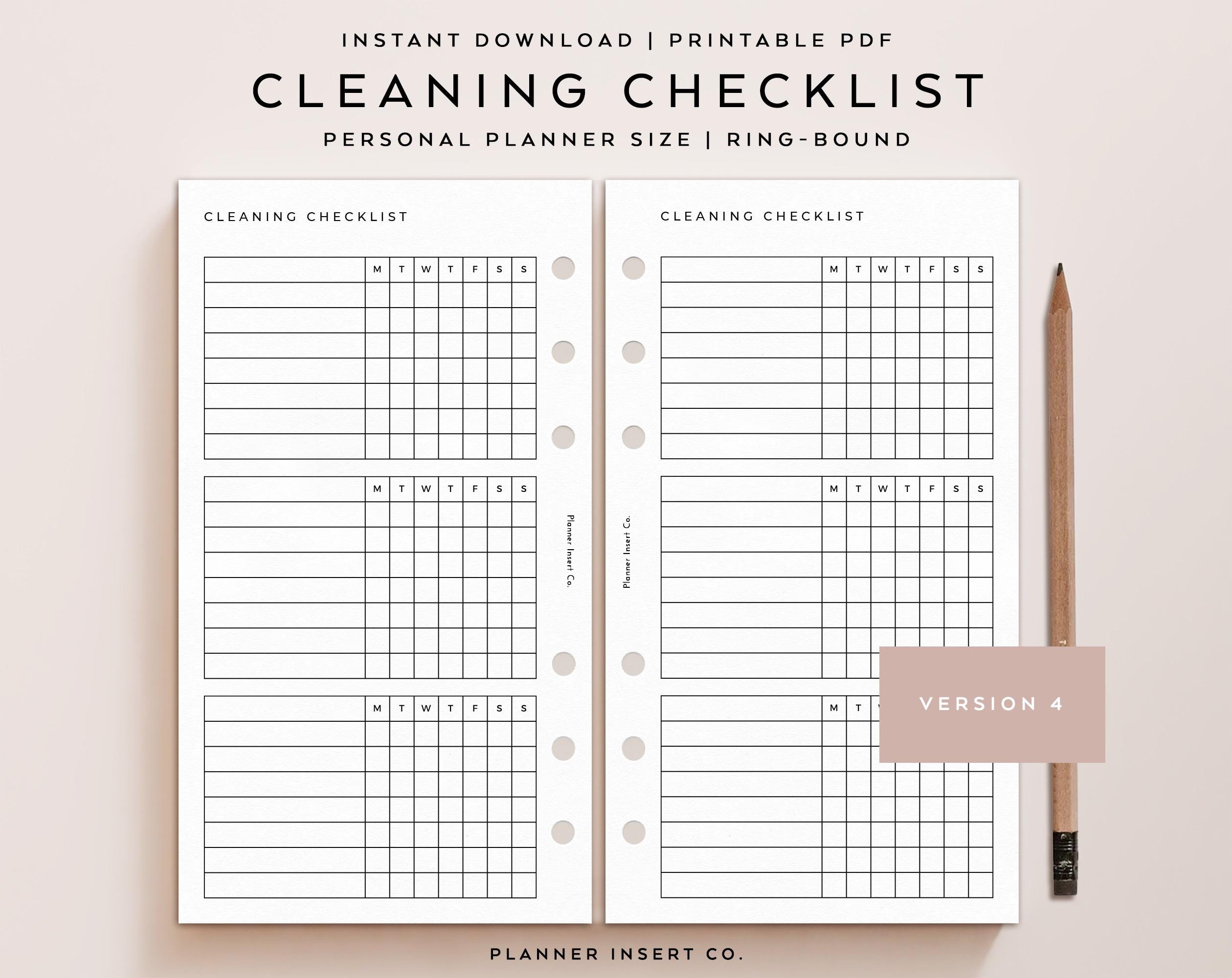PERSONAL SIZE // Cleaning Checklist Printable Planner Insert / Zone ...