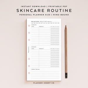 PERSONAL SIZE // Skincare Routine Planner Printable Insert, 7 Day Skincare Tracker, Self Care Planner, Morning Night Routine, Beauty Journal