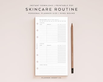 PERSONAL SIZE // Skincare Routine Planner Printable Insert, 7 Day Skincare Tracker, Self Care Planner, Morning Night Routine, Beauty Journal