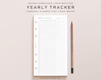 PERSONAL SIZE // Yearly Planner Tracker Insert Printable, Year In Pixels, Year At A Glance, Yearly Overview, Year Organizer Agenda, Minimal