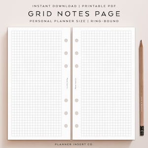 DIMENSIONE PERSONALE // Pagina di note a griglia Inserto per pianificatore stampabile, carta a quadretti, carta millimetrata per prendere appunti, carta da scrivere, modello di pianificatore minimalista
