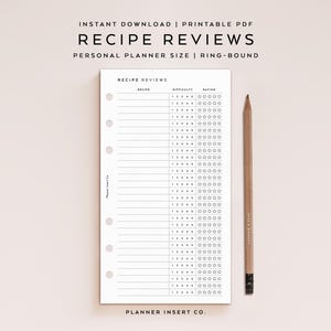 PERSONAL SIZE // Recipe Reviews Printable Planner Insert, Recipes To Try, Recipe Rating Template, Recipe Testing, Recipe Log, Minimal