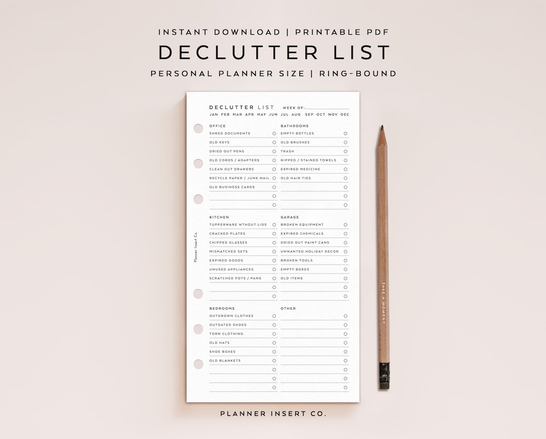 PERSONAL SIZE // Declutter Checklist Planner Insert Printable / Zone ...