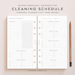 PERSONAL SIZE // Zone Cleaning Schedule Printable Planner Insert / Cleaning Checklist Home Management Weekly Chores Cleaning Plan / Minimal image 1