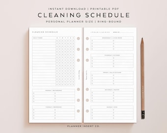 PERSONAL SIZE // Zone Cleaning Schedule Printable Planner Insert / Cleaning Checklist Home Management Weekly Chores Cleaning Plan / Minimal