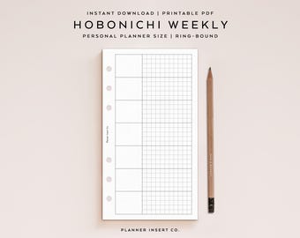 PERSONAL SIZE // Hobonichi Weeks Planner Printable Insert / Undated Weekly Planner Insert / Minimal / Grid / Week on One Page / WO1P