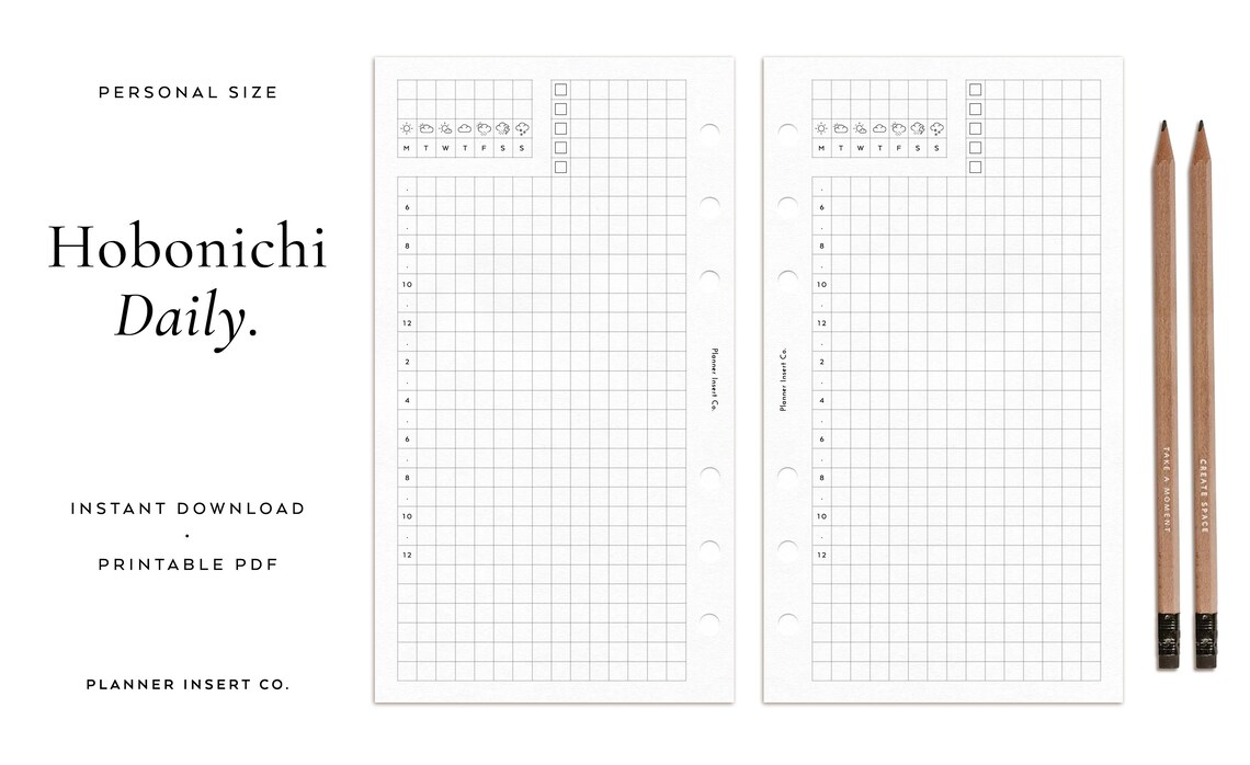 PERSONAL SIZE // Hobonichi Daily Planner Insert Printable / - Etsy