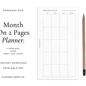 PERSONAL SIZE // Monthly Planner Printable Insert / Month on - Etsy