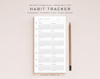 PERSONAL SIZE // Yearly Habit Tracker Printable Planner Insert / 365 Day Habit Challenge / Routine Tracker Checklist / Goals Habit Tracker