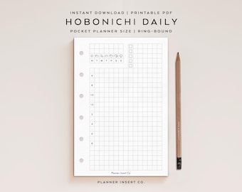 ROZMIAR KIESZONKOWY // Wkładka do planera Hobonichi Daily Planner do druku / Planer dzienny bez daty / Minimalistyczny / Siatka / Kalendarz dzienny / Wkładka do kieszonkowych pierścieni