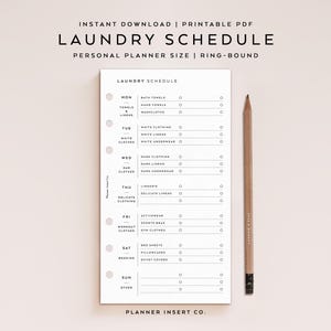PERSONAL SIZE // Laundry Schedule Printable Planner Insert / Weekly Laundry Planner / Laundry Sorting Checklist / Minimal / Personal Rings