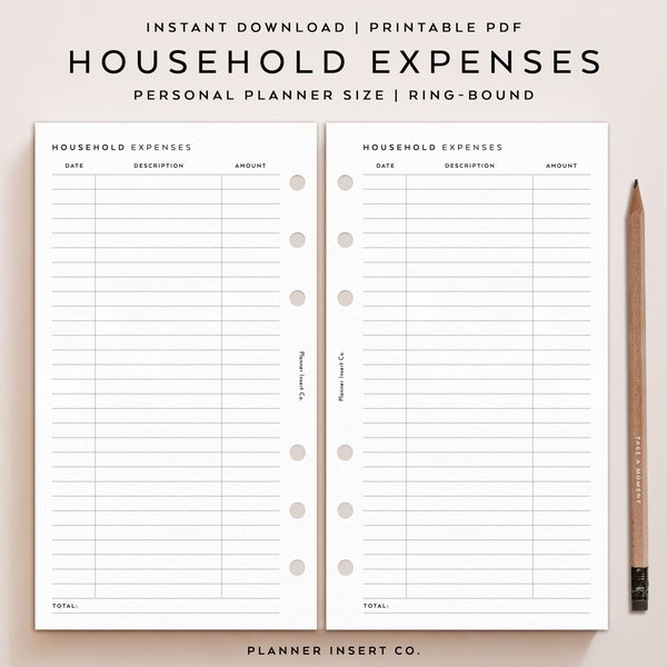 PERSONAL SIZE // Household Expenses Tracker Planner Printable Insert / Household Budget / Household Management / Household Spending Log