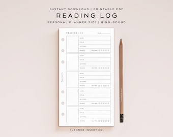 TAMAÑO PERSONAL // Planificador imprimible de registro de lectura / Planificador de seguimiento de reseñas de libros / Libros para leer / Registro de libros / Lista de lectura