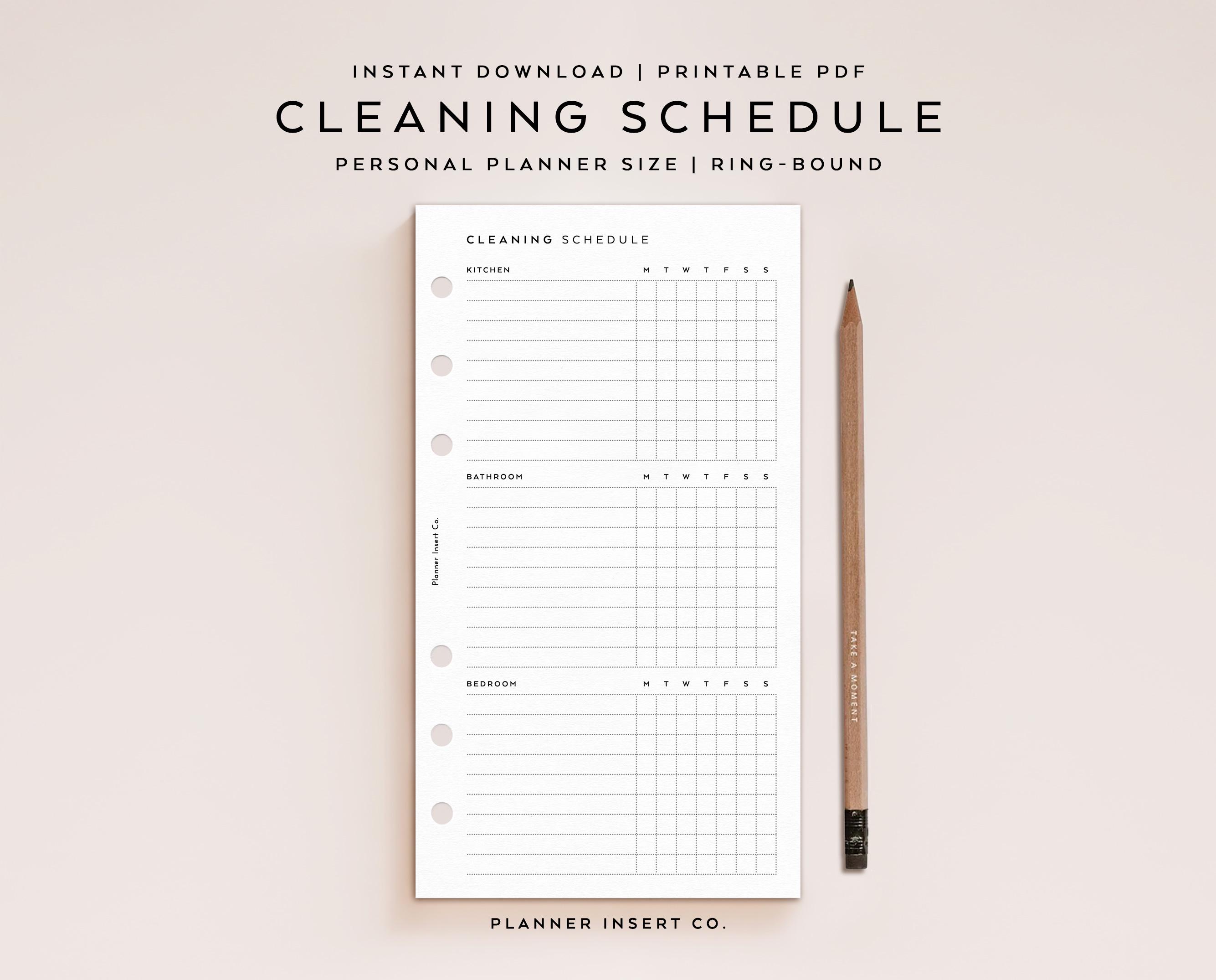 PERSONAL SIZE // Cleaning Schedule Printable Planner Insert / Zone ...