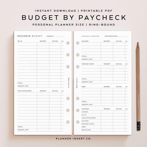 PERSONAL SIZE // Monthly Paycheck Budget Planner Insert Printable, Income Spending Bills Cash Envelopes Sinking Funds Debt, Paycheck Budget