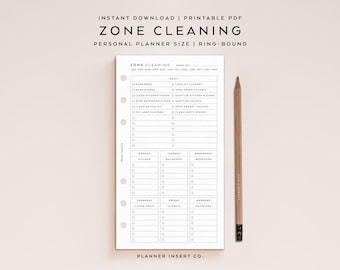 TAMANHO PESSOAL // Planejador imprimível para limpeza de zonas / Lista de verificação de limpeza Gerenciamento doméstico Tarefas semanais Plano de limpeza Cronograma / Mínimo