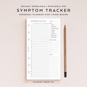 PERSONAL SIZE // Symptom Tracker Printable Planner Insert, Year In Pixels, Symptom Frequency & Severity Log, Health Tracker Journal, Minimal