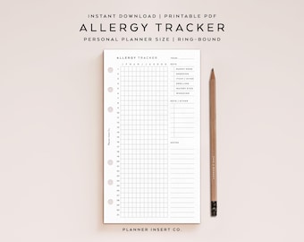 PERSONAL SIZE // Allergy Tracker Printable Planner Insert, Allergy Symptom Frequency & Severity Log, Daily Monthly Yearly Allergies Tracker