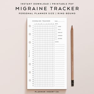 PERSONAL SIZE // Monthly Migraine Tracker Planner Insert Printable, Chronic Migraine Journal, Migraine Log, Headache Pain Tracker, Minimal image 2