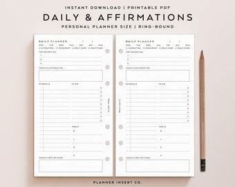 PERSONAL SIZE // Daily Affirmations Printable Planner Insert / Self Care / Meals Planner / Undated Day Planner Schedule Organizer / Minimal