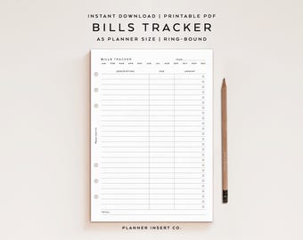 A5 PLANNER SIZE // Bills Tracker Planner Printable Insert / Bills Due Planner / Monthly Bill Payments Checklist / Minimal Planner Insert A5