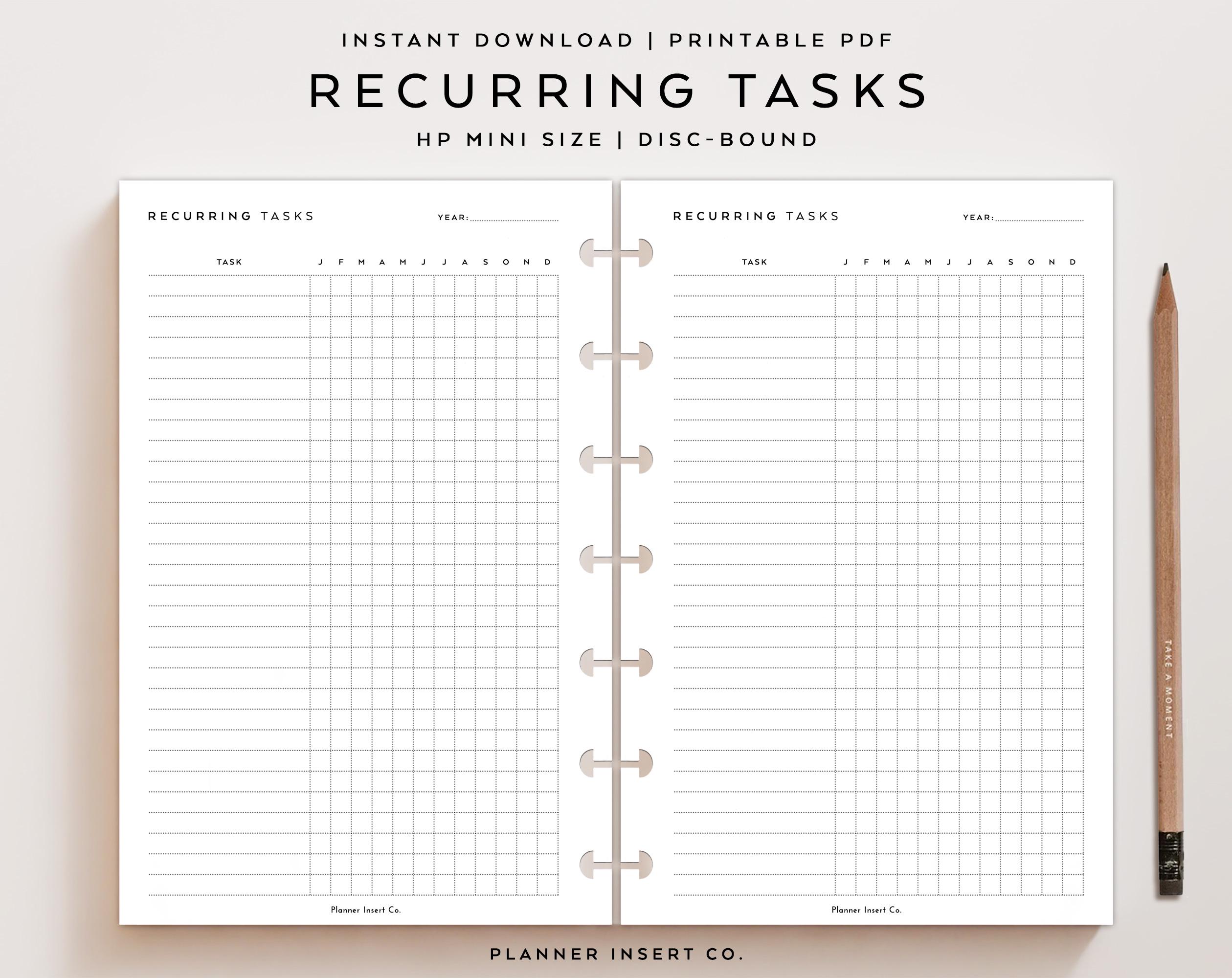 HP MINI SIZE // Recurring Tasks Tracker Printable Planner Insert ...