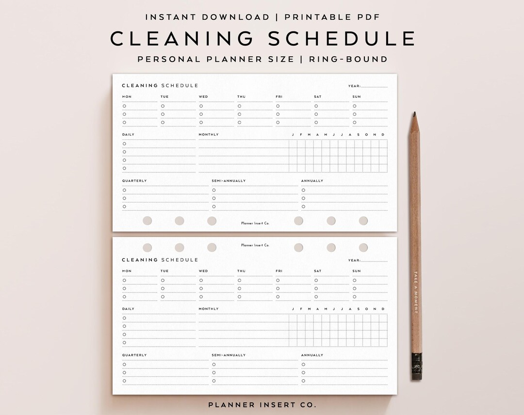 PERSONAL SIZE // Cleaning Schedule Printable Planner Insert / Zone ...