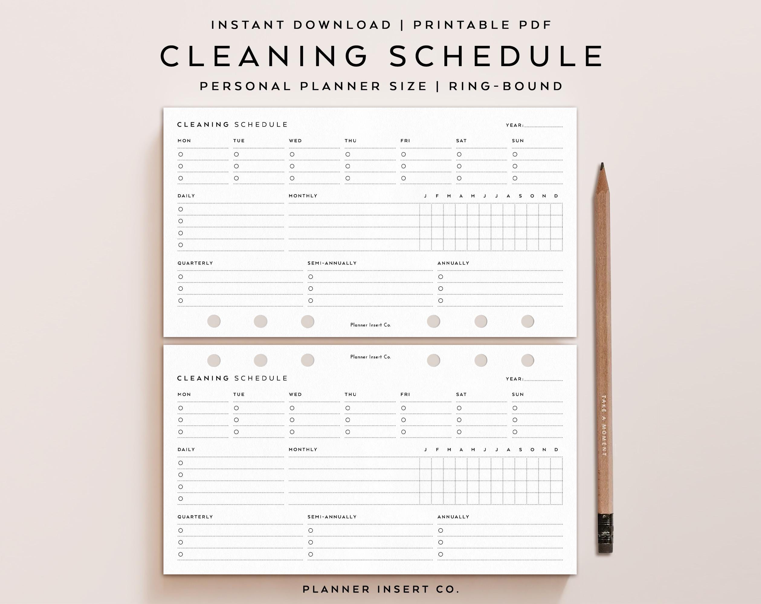PERSONAL SIZE // Cleaning Schedule Printable Planner Insert / Zone ...