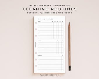 PERSONAL SIZE // Cleaning Routines Printable Planner Insert / Zone Cleaning / Daily Weekly Monthly Cleaning Checklist / Chores Schedule