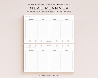 PERSONAL SIZE // Daily Food Diary Printable Planner Insert, Food Journal, Daily Meal Planner, Daily Health & Fitness, Diet Weight Loss Log