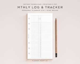 PERSONAL SIZE // Monthly Log with Habit Tracker Printable Planner Insert / Goals Tracker / Monthly Tracker / Routine Tracker Checklist