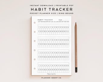 POCKET SIZE // Monthly Habits Tracker Printable Planner Insert  / Goals Habit Tracker / Routine Tracker Checklist / 30 Day Habit Challenge