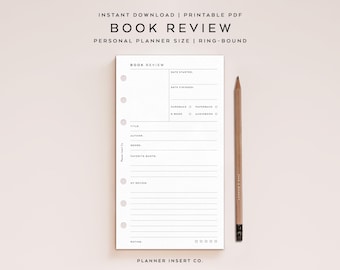 PERSONAL SIZE // Book Review Log Planner Insert Printable / Books Review Tracker / Reading Journal / Minimal / Filofax Personal Rings Insert