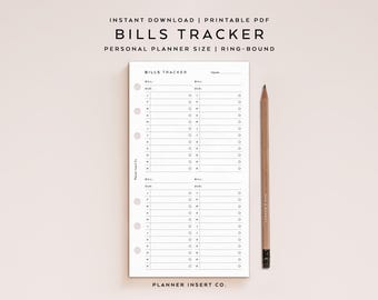 PERSONAL SIZE // Bill Tracker Printable Planner Inserts / Bill Organizer / Bill Due Planner / Monthly Bill Payments Checklist / Annual Bills