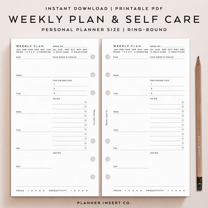 PERSONAL SIZE // Weekly Planner Printable Insert / Undated Weekly ...