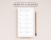 PERSONAL SIZE // Yearly Plan Printable Planner Insert, Year at a Glance, Yearly Overview Organizer, Yearly Agenda, Yearly Planner, Minimal
