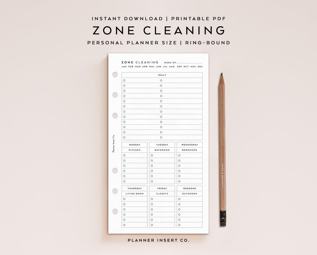 PERSONAL SIZE // Zone Cleaning Printable Planner Insert / Weekly Chores ...